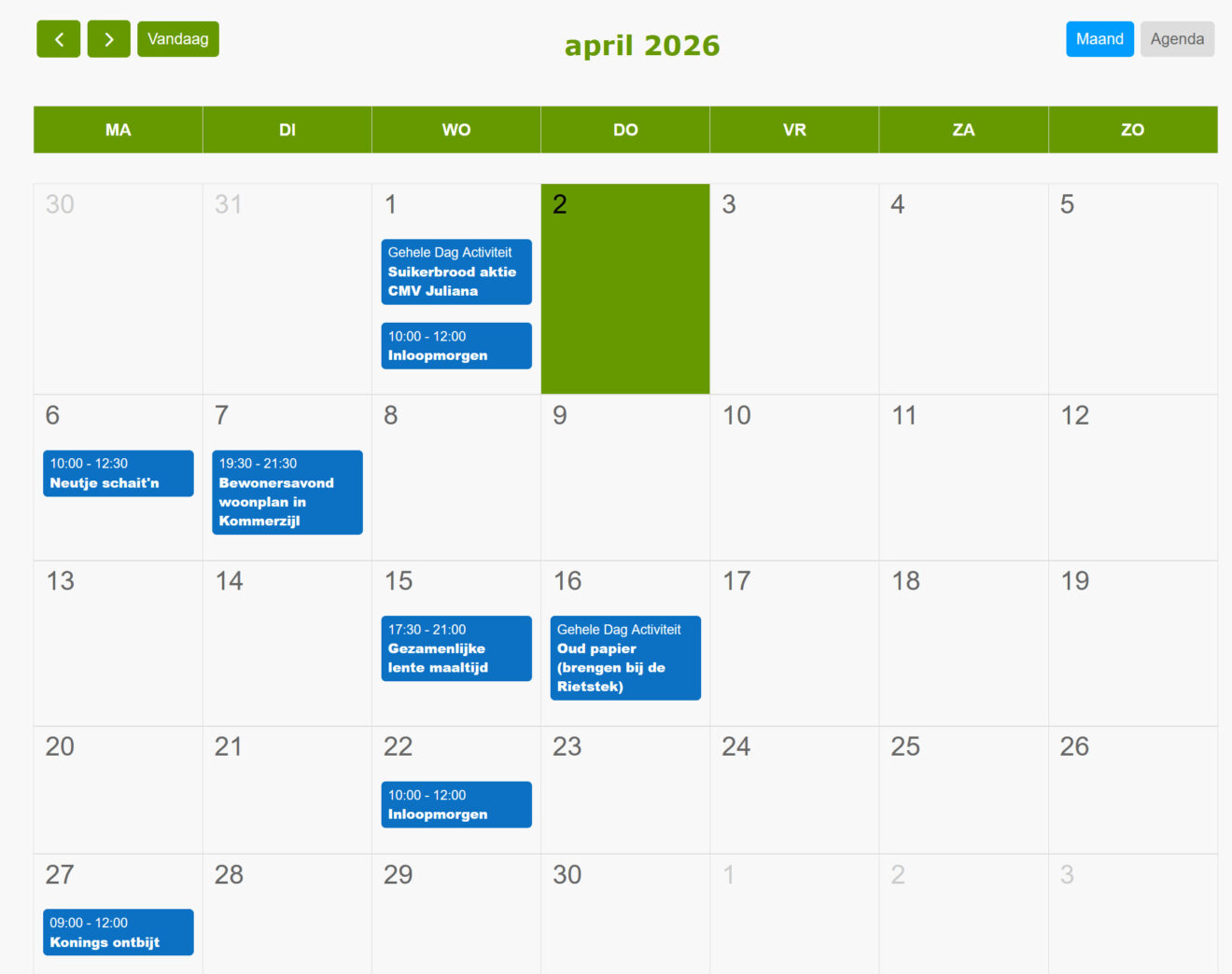 Agenda maand April